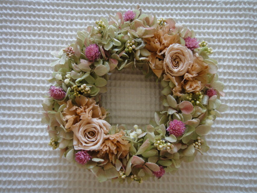 ❀母の日におススメ❀【☆限定1個☆】グリーン×ロゼ紫陽花＆ヌードピンクのミニリース