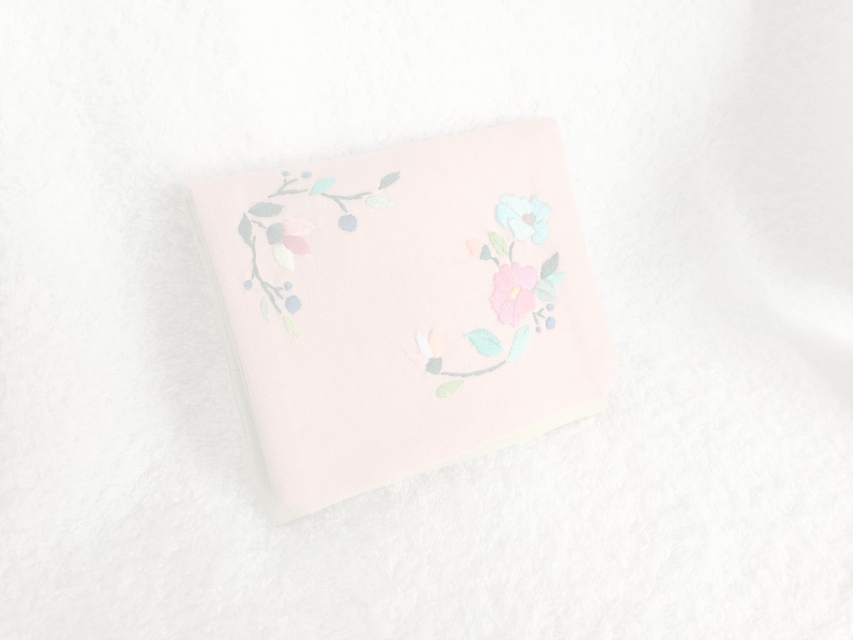 花刺繍のティッシュケース・ピンク