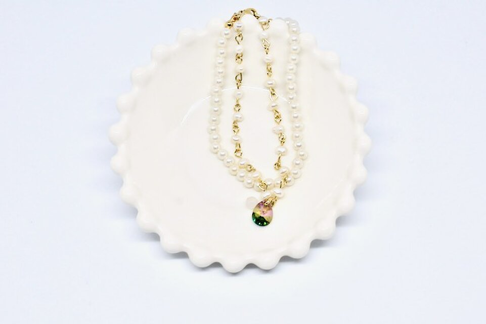 淡水パール２連ブレスレット　ウォーターメロン