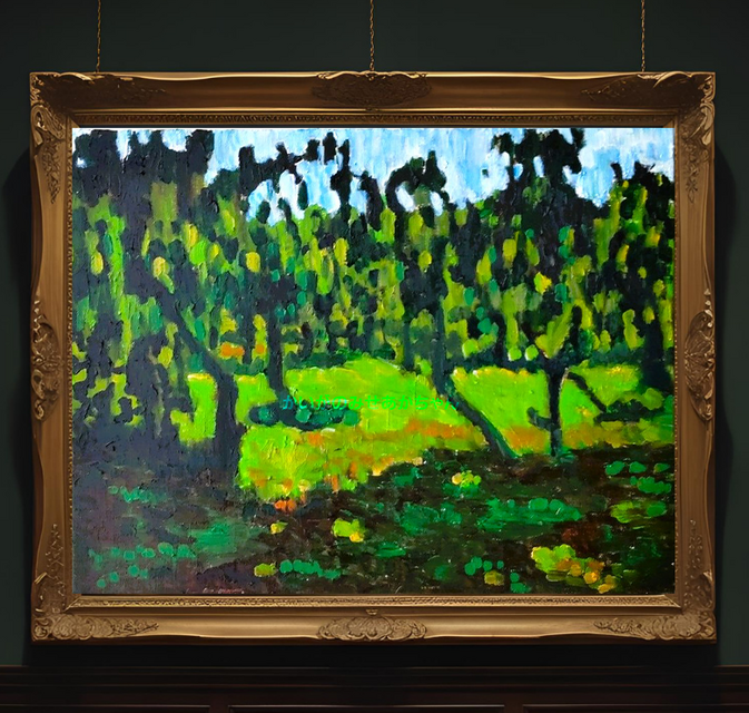 原画「果樹園の中に漂う夕方の光3」F6・油彩画