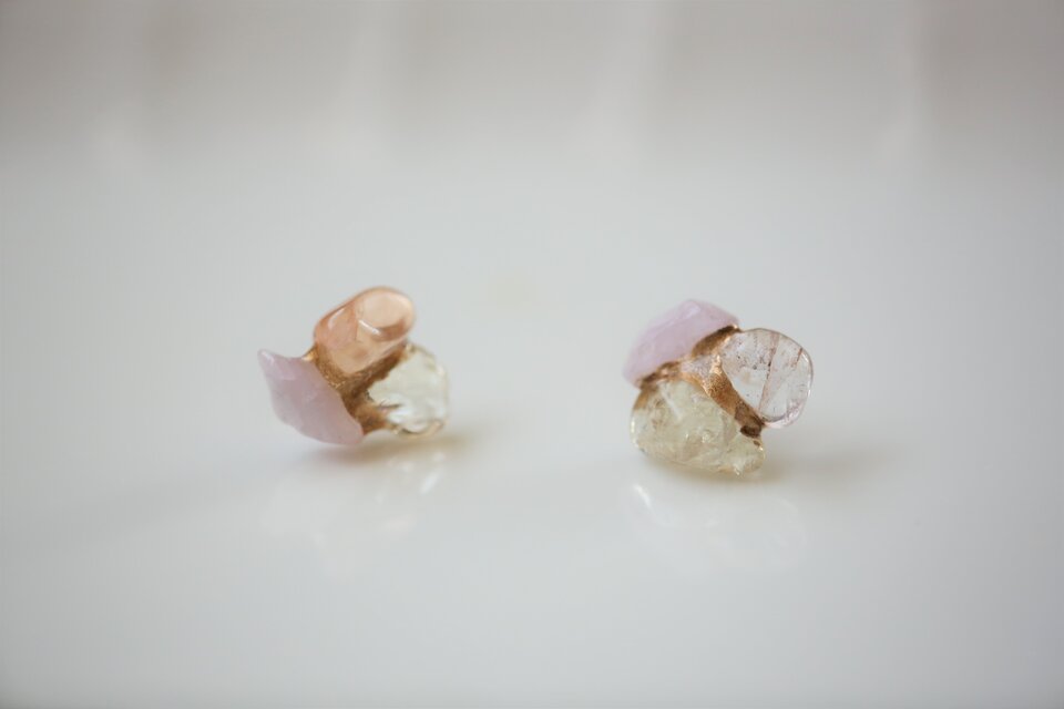 金継ぎｘ天然石（マニカラン水晶、シトリン、ローズクォーツ)