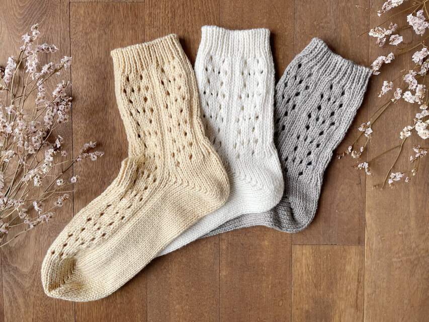 【オーガニックコットン100%】透かし柄ソックス