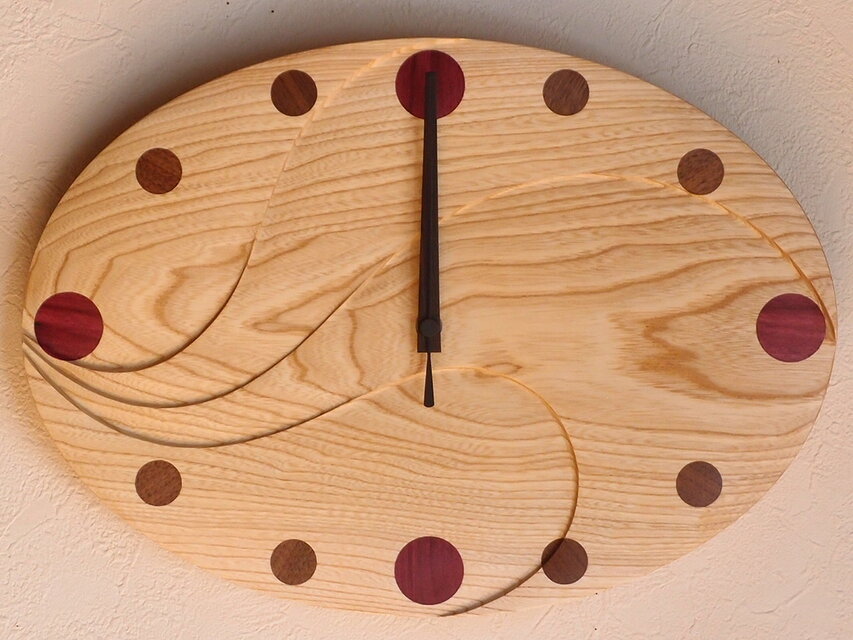 無垢の木の電波掛け時計　せん　００１４