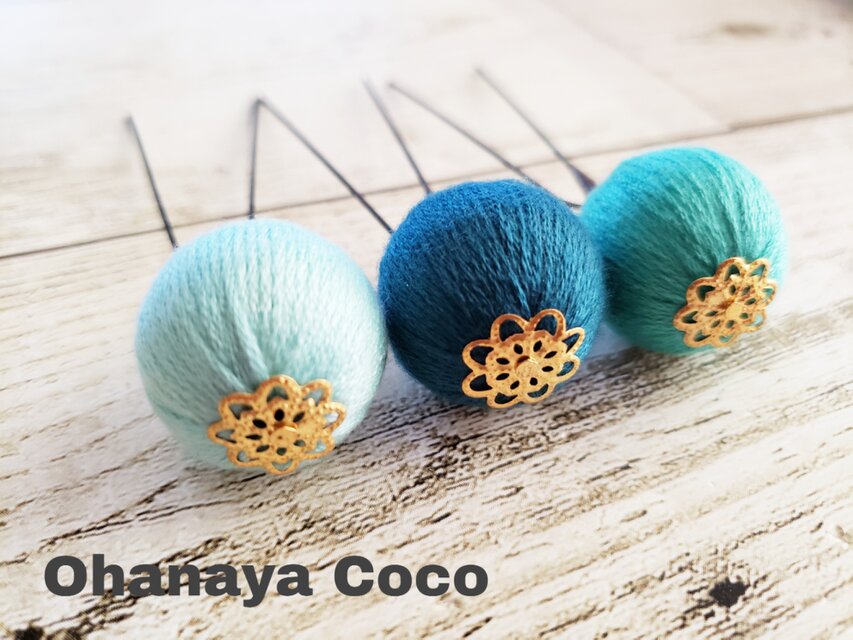 和玉ボール3本Set (2.7cm)Gタイプ③　髪飾り 成人式 袴 振袖