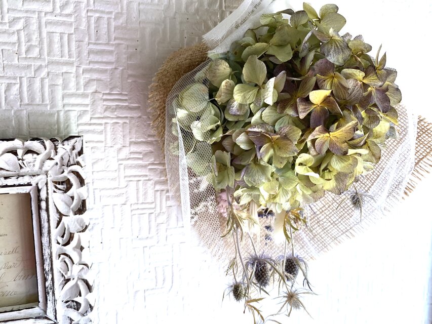 パープルグリーン紫陽花のスワッグ