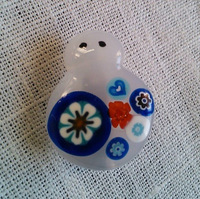 ゆきだるまのブローチ（青)