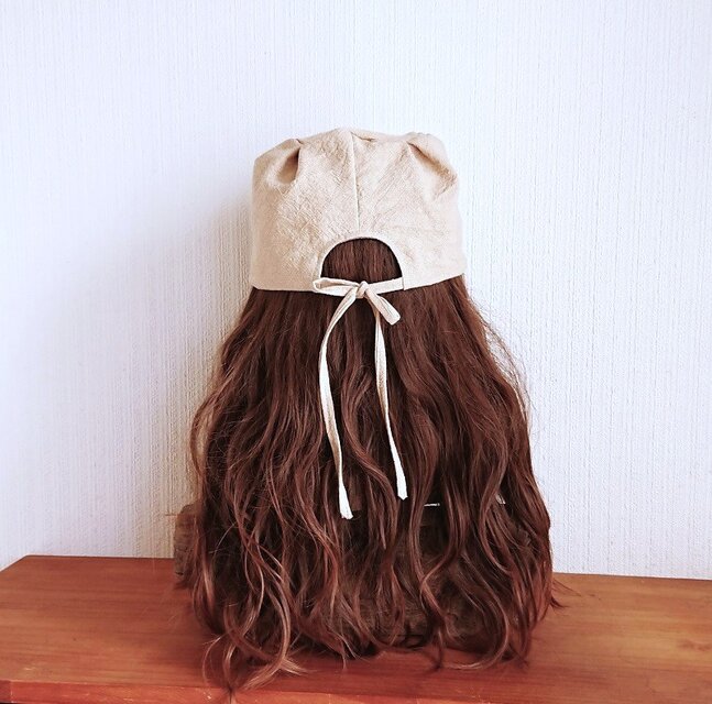 リボンでサイズ調整★キャスケット【サンドベージュ】