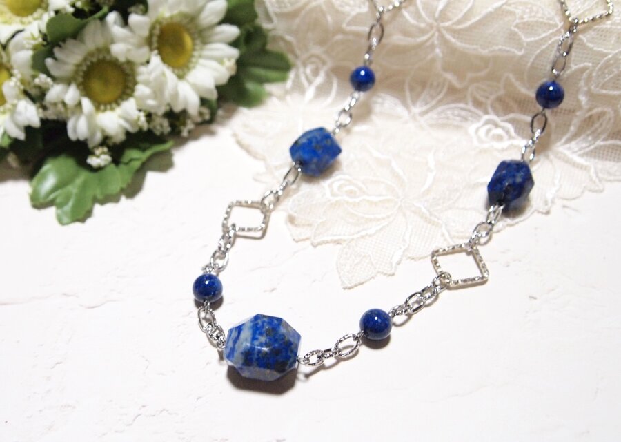 12月の誕生石 80cm* 持ち主に幸運をもたらす *大粒ラピスラズリのカジュアルロングネックレス