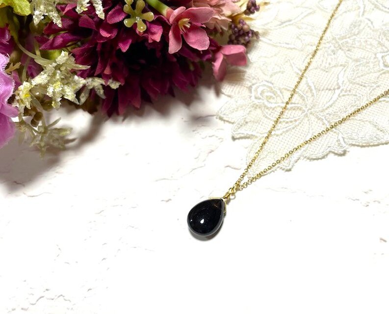 シルバー色に変更OK* 不幸を寄せ付けないお守り★モリオン（黒水晶）のしずくネックレス2　ペンダント