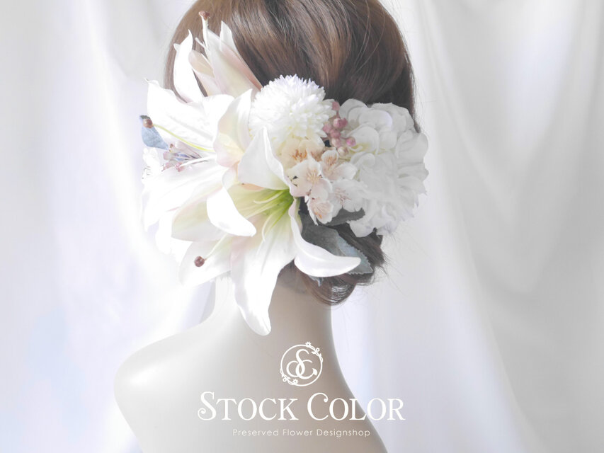 ユリと桜のヘッドドレス ヘアアクセサリー＊結婚式 成人式