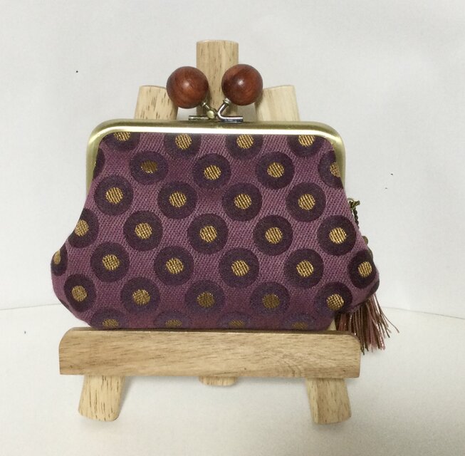 輸入生地　ドット　木玉親子がま口ミニ財布　