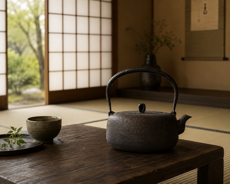 南部鉄器 鉄瓶 岩戸賢一郎作 平丸小肌 1.2L 内面漆焼付・酸化被膜仕上