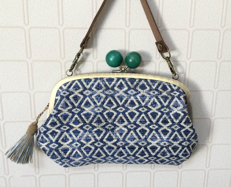 フランス　SAFECO社　ジャガード　木玉親子がま口長財布バッグ　