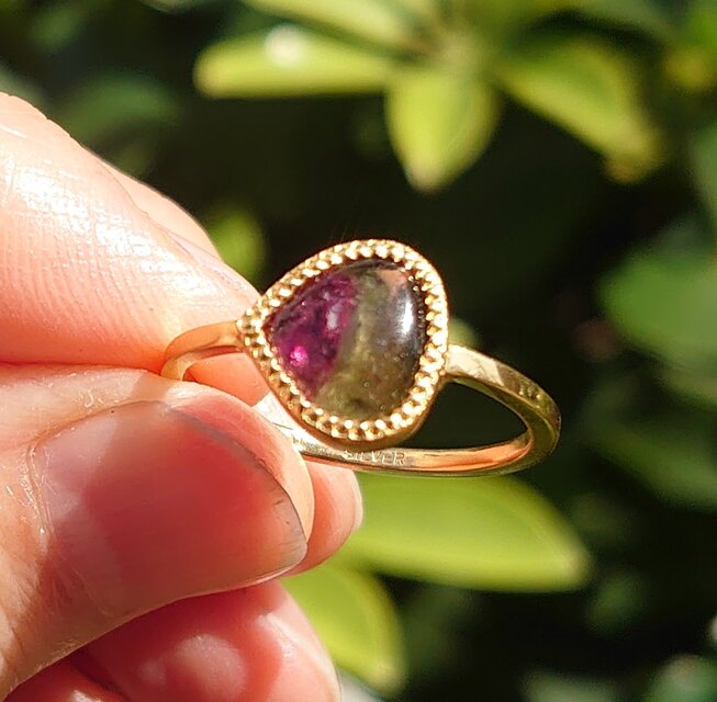 バイカラートルマリン マロン型 SV925リング