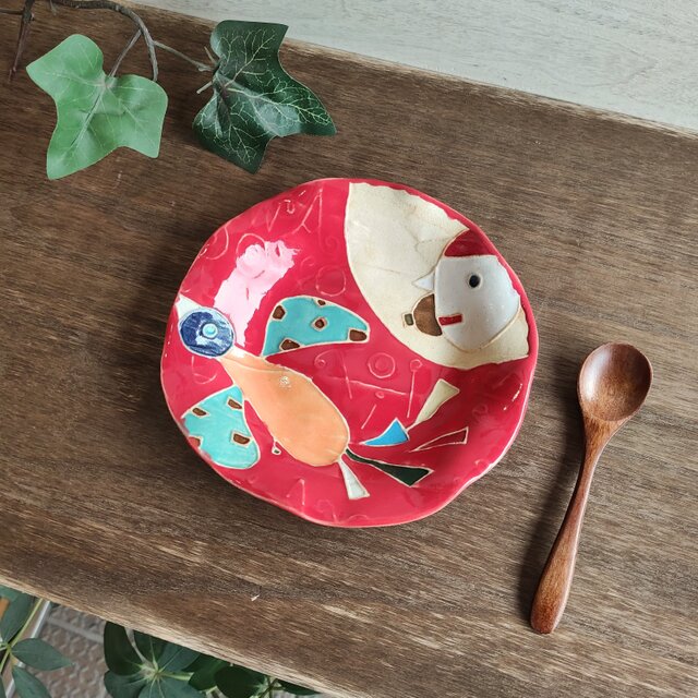 【レッド釉】明るく、楽しく、美味しく！ TIDORI　取り皿８　２０２１