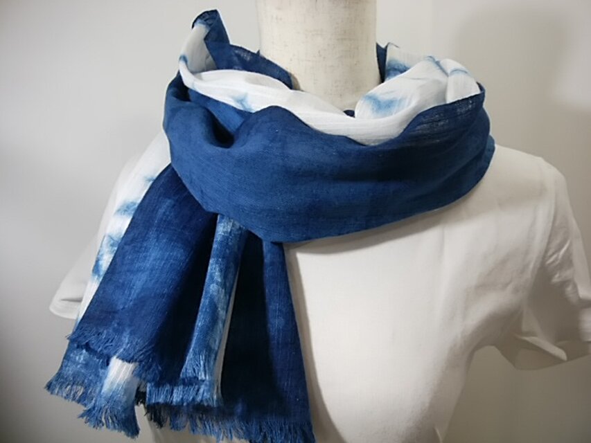 さらっと綿麻の藍染ストールno.4