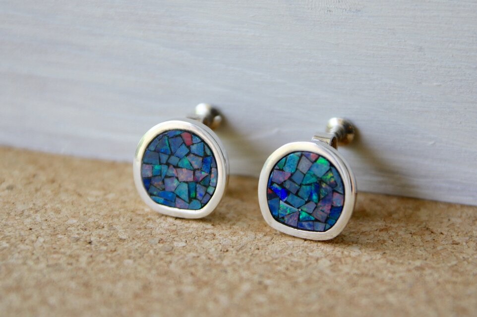 モザイクオパール　sv クリスプイヤリング