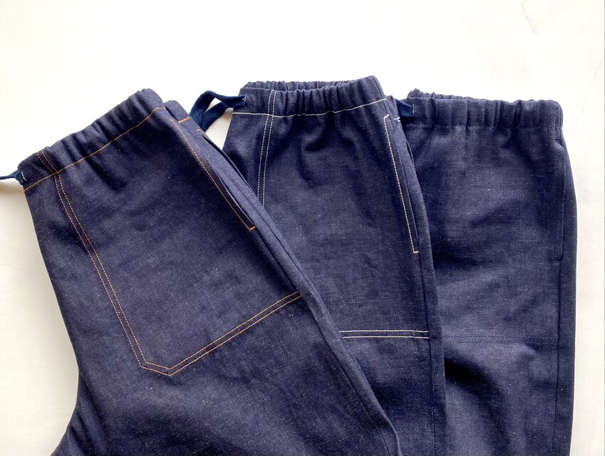 【極美品】内田縫製 岡山津山産 セルビッジデニム W32 チェーンステッチ 男女兼用/オレンジステッチ/岡山セルビッジデニム ワイドイージー