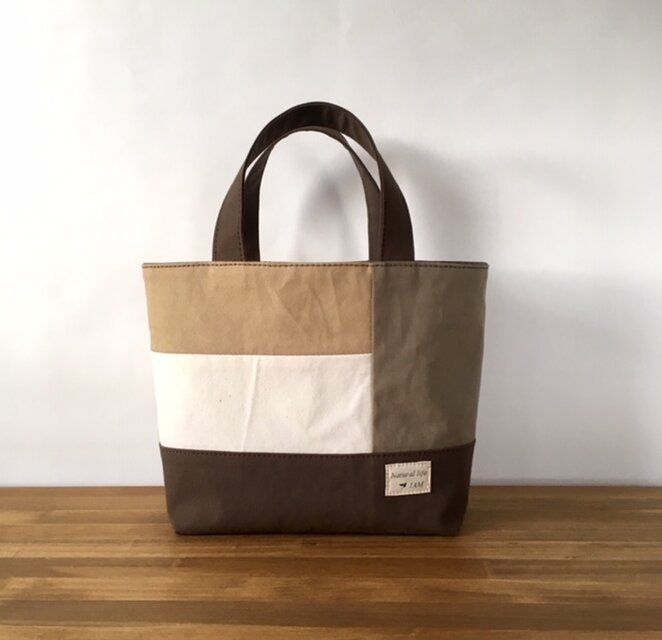 帆布のパッチミニトート（カフェカラー）
