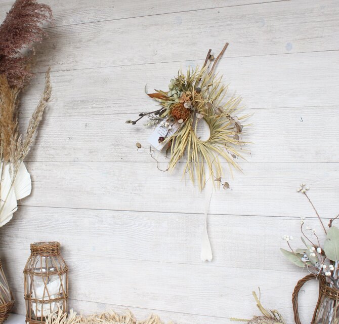 safari」 wreath ソテツとドライアンドラのリース ドライ