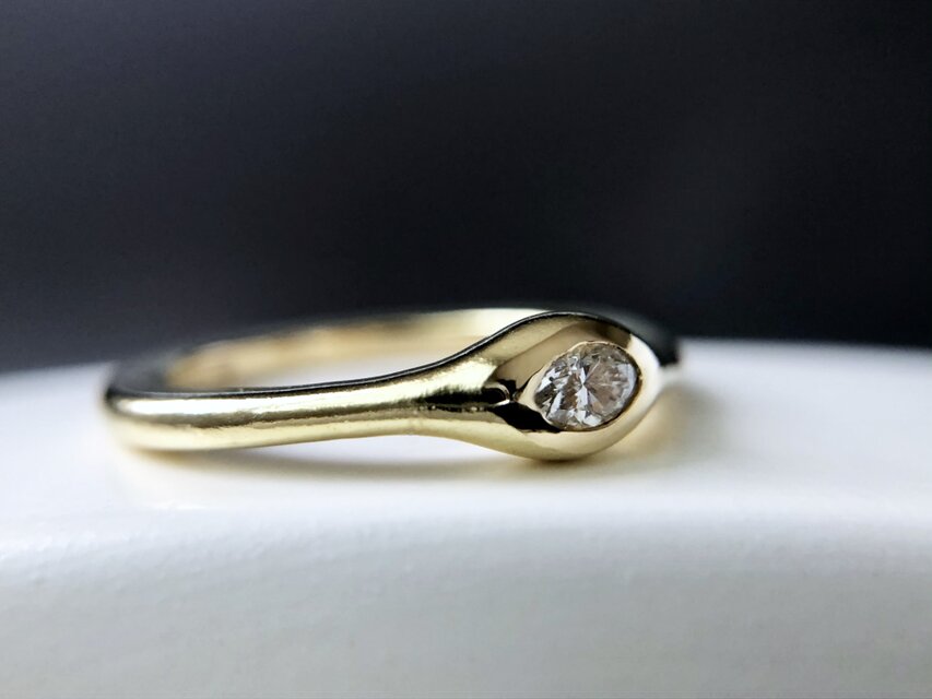 K18YG diamond solitaire ring - 雫 - MQ #8.5