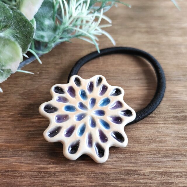 ツヤツヤしずくのヘアゴム【紫】　陶器製　