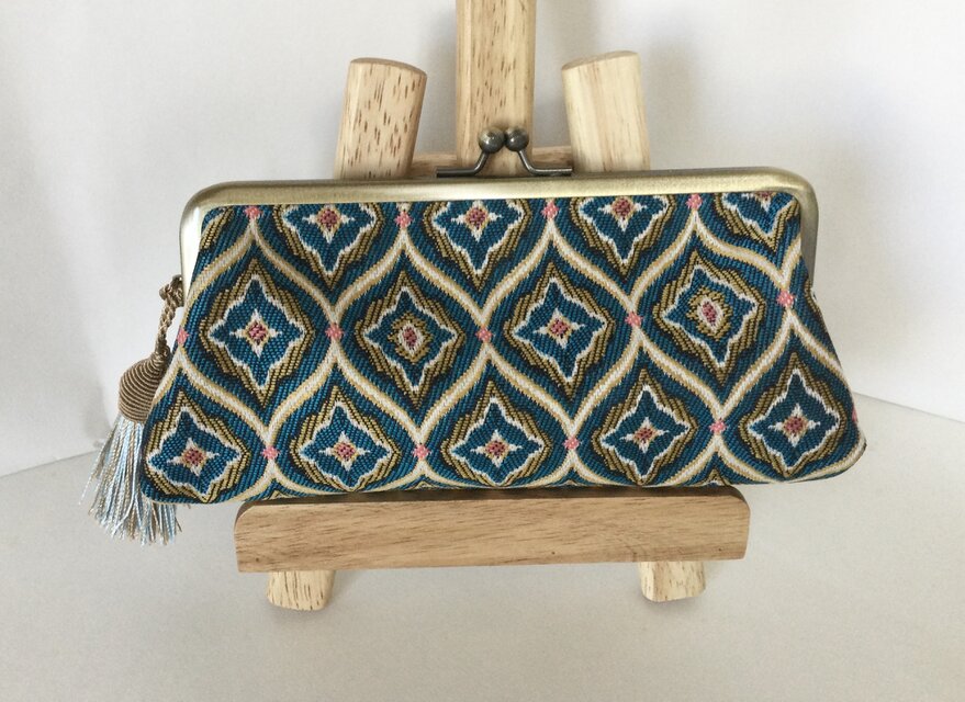 SAFECO　フランス生地　ダイヤ柄　がま口ペン、メガネケース　