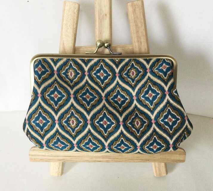 SAFECO　フランス生地　ダイヤ柄　がま口コスメポーチ　