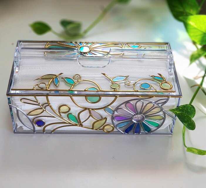 受注:『光の宴』グラスアート ペーパータオルケース | iichi 日々の