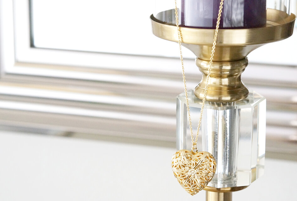 Antique Filigree Heart Locket Long Necklace