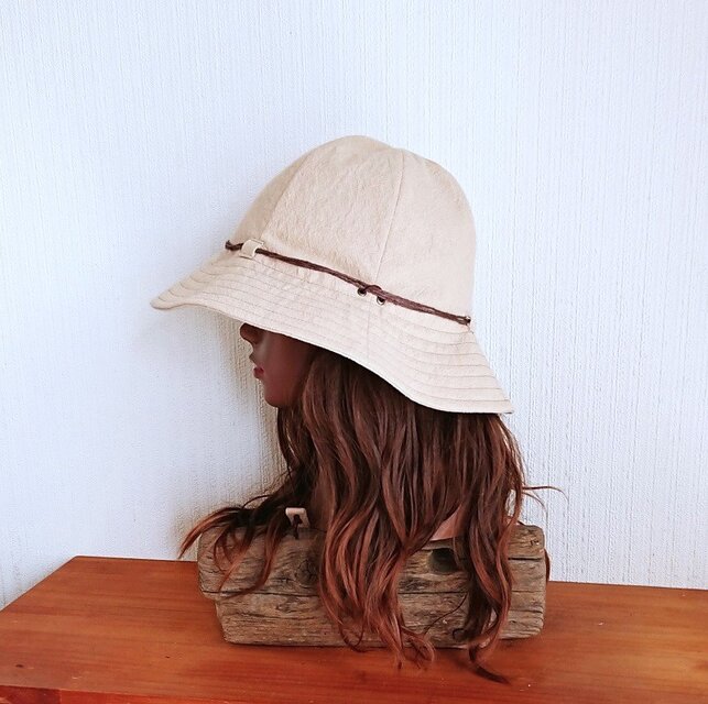 シンプルハット : 綿麻【サンドベージュ】