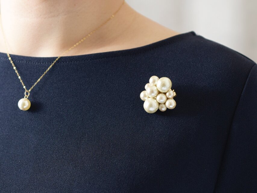 【ブローチ】コットンパールのお花・小