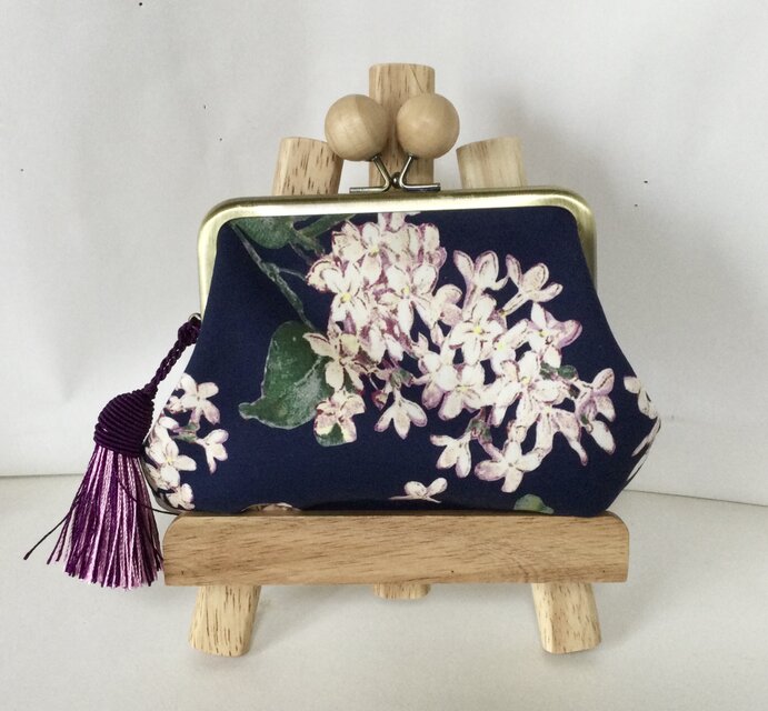 リバティ　アーカイブライラック　木玉親子がま口ミニ財布　