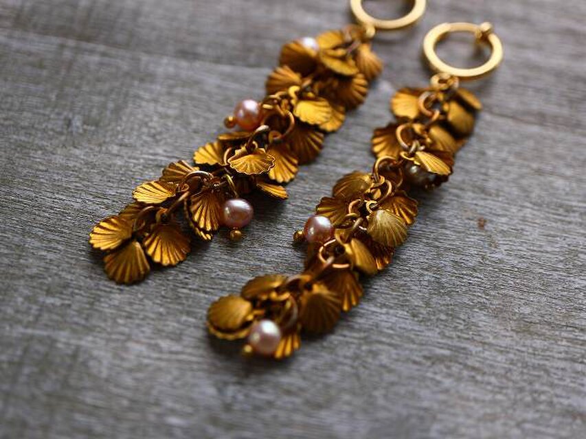 再販＊人魚姫のお気に入り＊貝殻＊シェル＊淡水パール＊イヤリングフープ