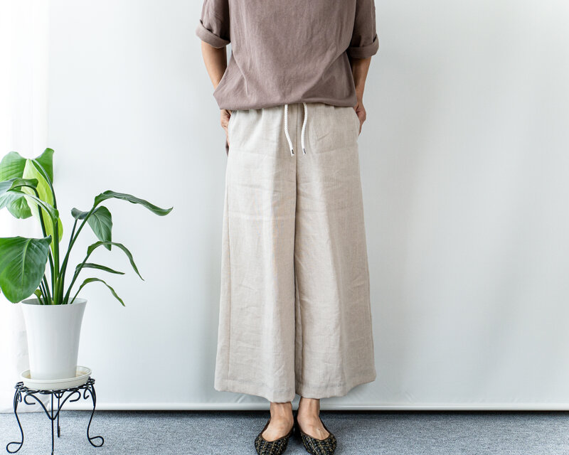 ハンドメイドＷ 麻・ワイドパンツ（丈85裾幅29） ナチュラル服