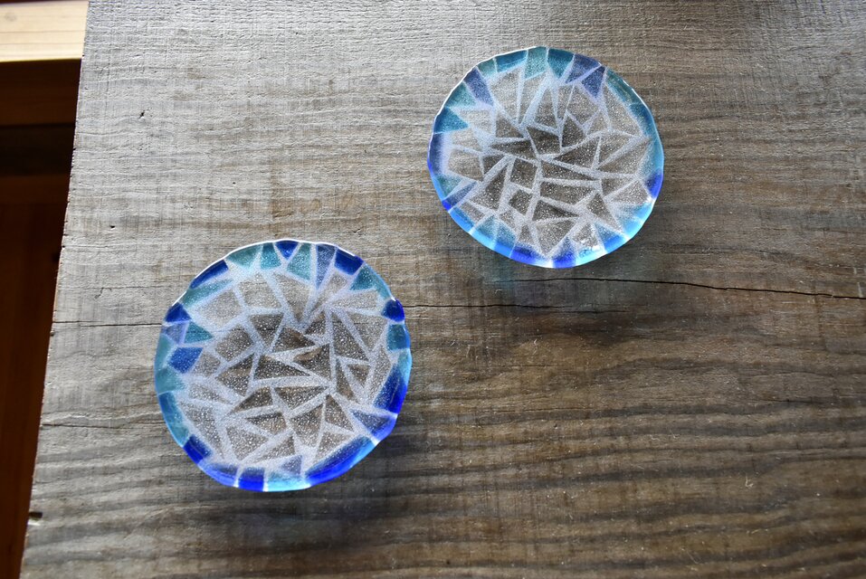 ガラス小皿 ２枚組 mosaic/blue