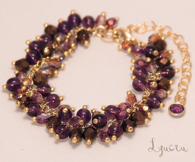 アンティーク風ビーズブレスレット【プラム＆ブロンズ】