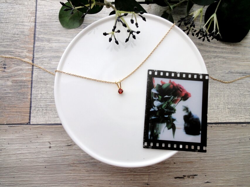 天然石のネックレス ■ モザンビークガーネット ■ 立て爪 ラウンド 3mm  14KGF