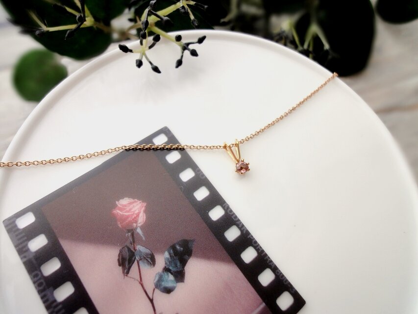 天然石のネックレス ■ ピンクトパーズ ■ 立て爪 ラウンド 3mm  14KGF