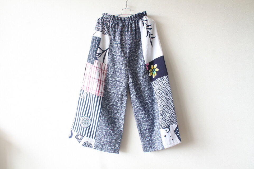☆浴衣ガウチョパンツ☆脇パッチワーク♪/31kg17