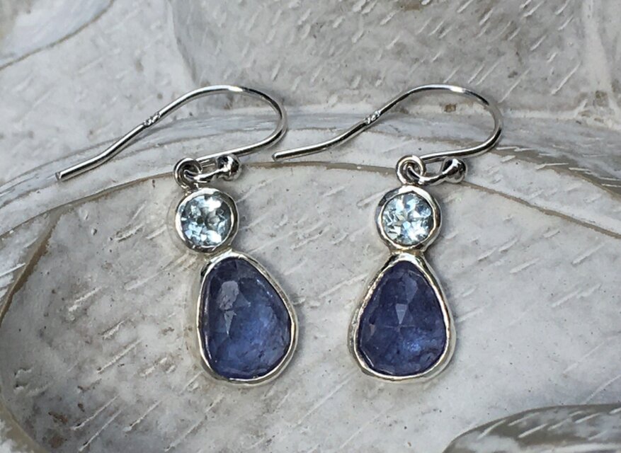 ローズカットタンザナイト＆アクアマリン・ピアス（silver）