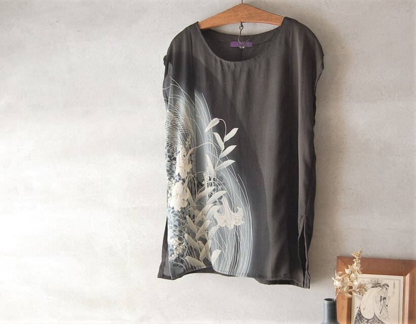 展示品　百合柄のブラウス　着物リメイク