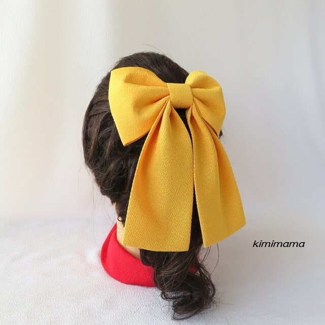 髪飾り 縮緬中リボン・はいからさん(山吹)袴・着物・浴衣・成人式・卒業式・七五三　