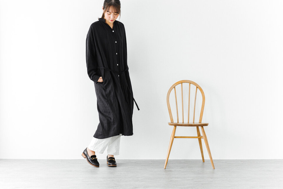 羽織れるシャツワンピ　ブラックリネン　No.182-01