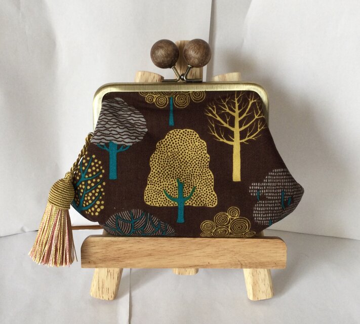 秋色　木々　木玉親子がま口ミニ財布　