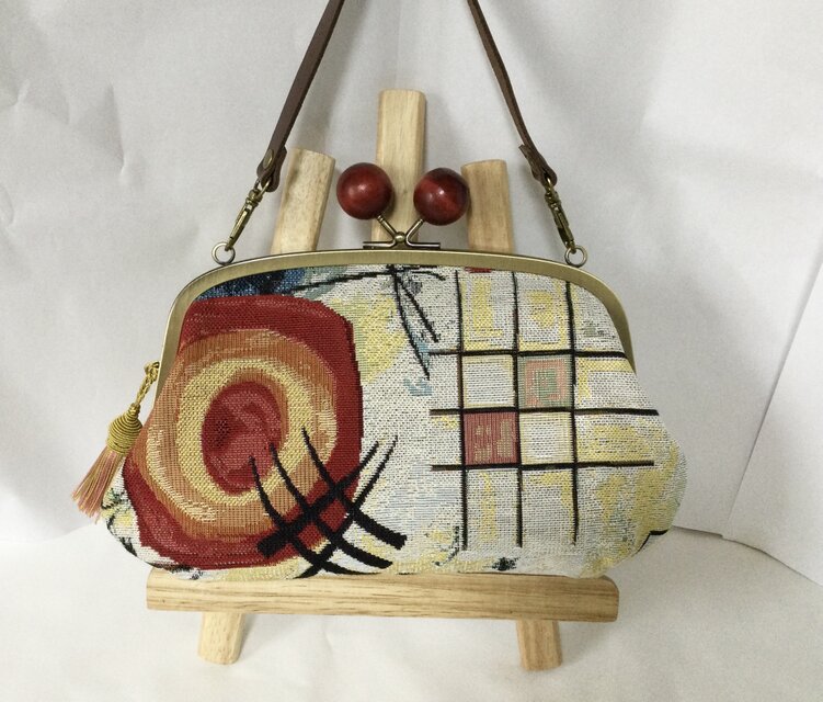 スペイン　ジャガード　木玉親子がま口長財布バッグ　