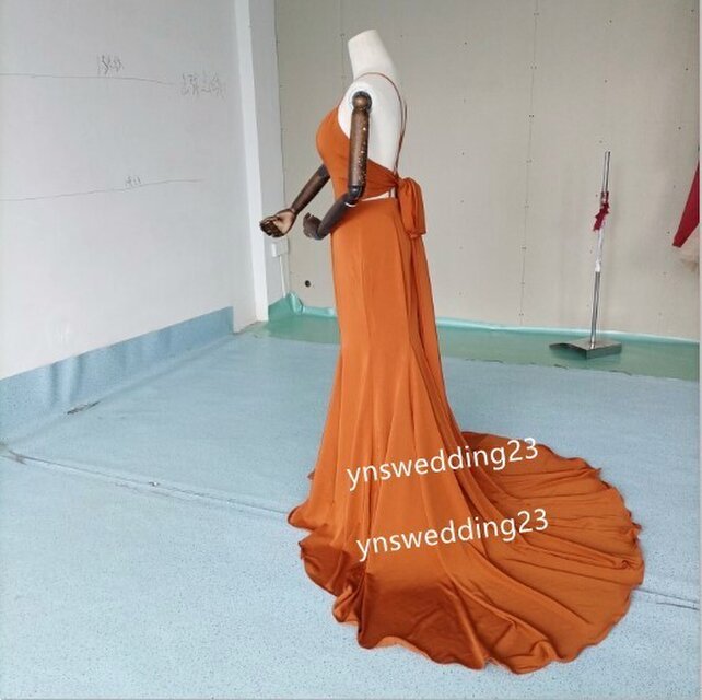 前撮りドレス カラードレス テラコッタ色 背中見せ マーメイド 結婚式