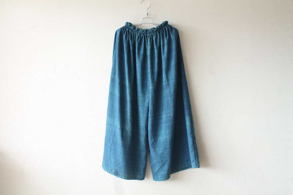 ☆古布手紬着物ガウチョパンツ☆藍染♪/31kg21