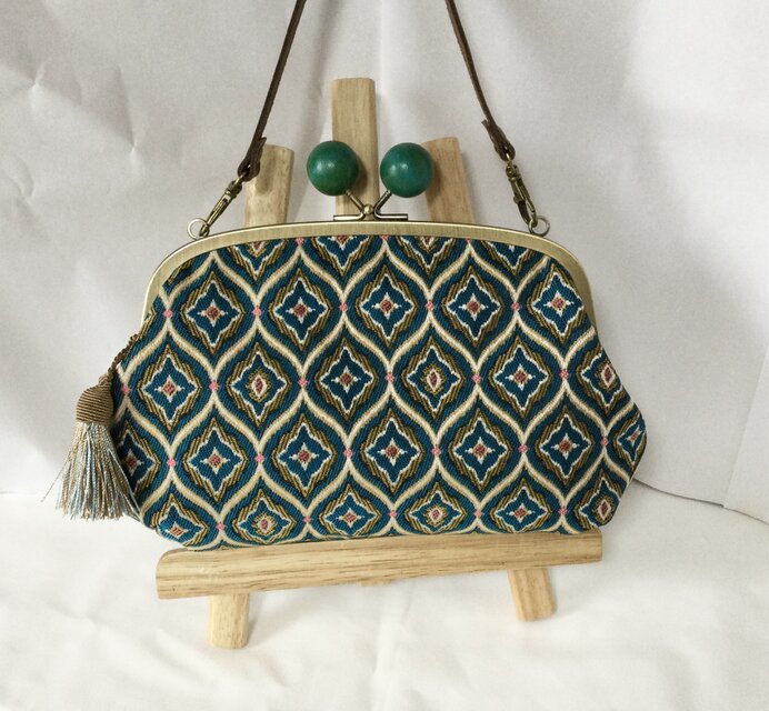 フランス　SAFECO社　ダイヤ柄　玉親子がま口長財布バッグ　大きめ　