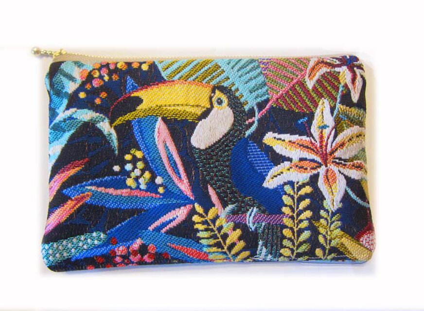 フランス生地　両面（L）熱帯雨林　スマトラ　ジャングル　black　ポーチ コスメ入れ　通帳いれ　カード入れ　　薬入れ